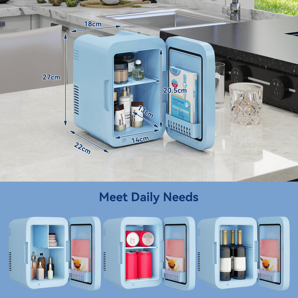 ARTETHYS Mini Fridge for Bedrooms, 8L Skincare Fridge with LED Mirror