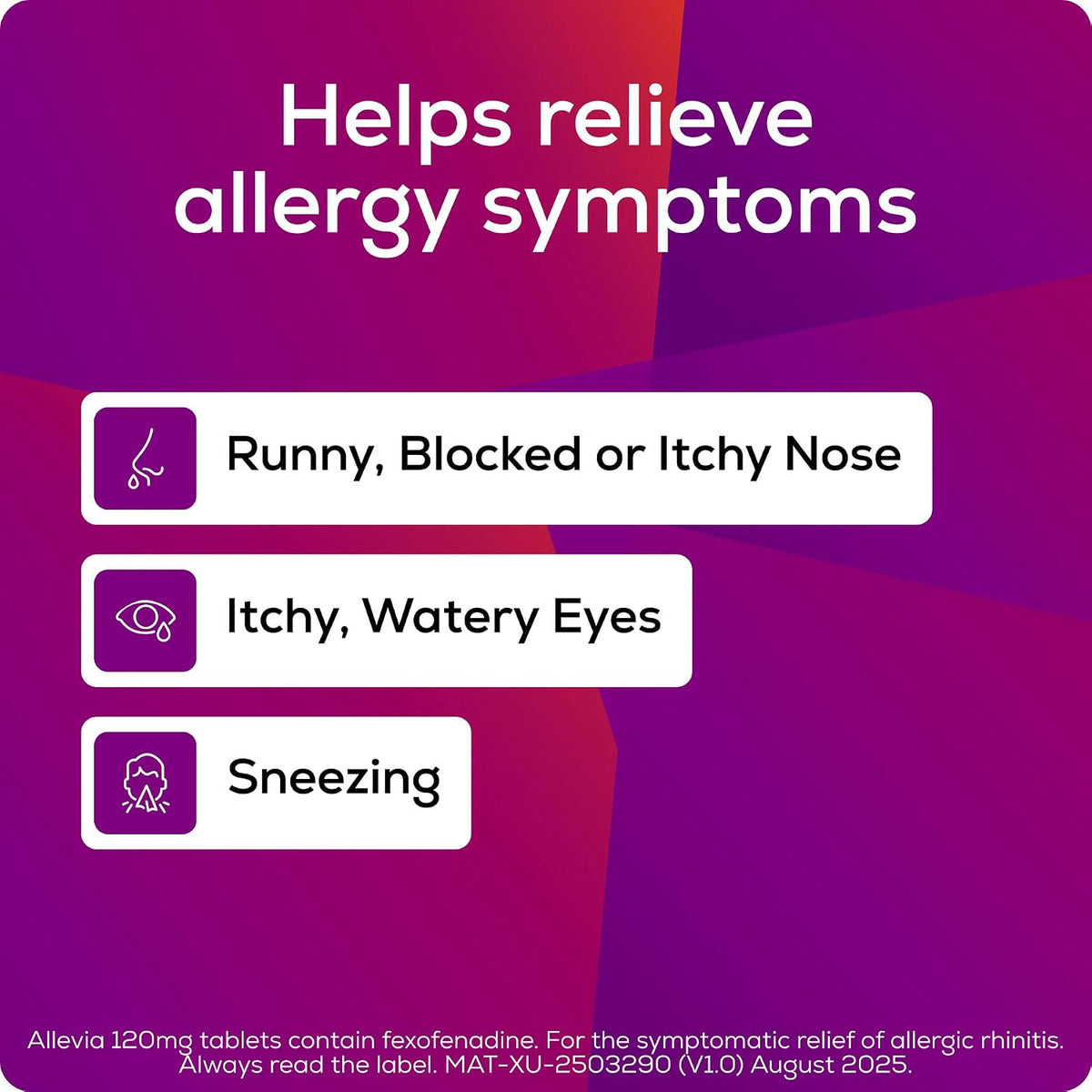 Allevia Hayfever Allergy Tablets 120mg Fexofenadine Antihistamine, 30 cts