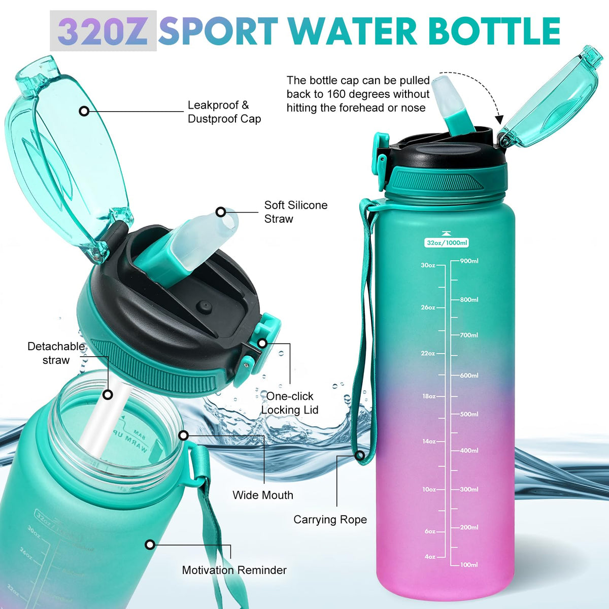 SEASEVEN Flat Water Bottle 750ML for Gym,School Office(Flat Pink)