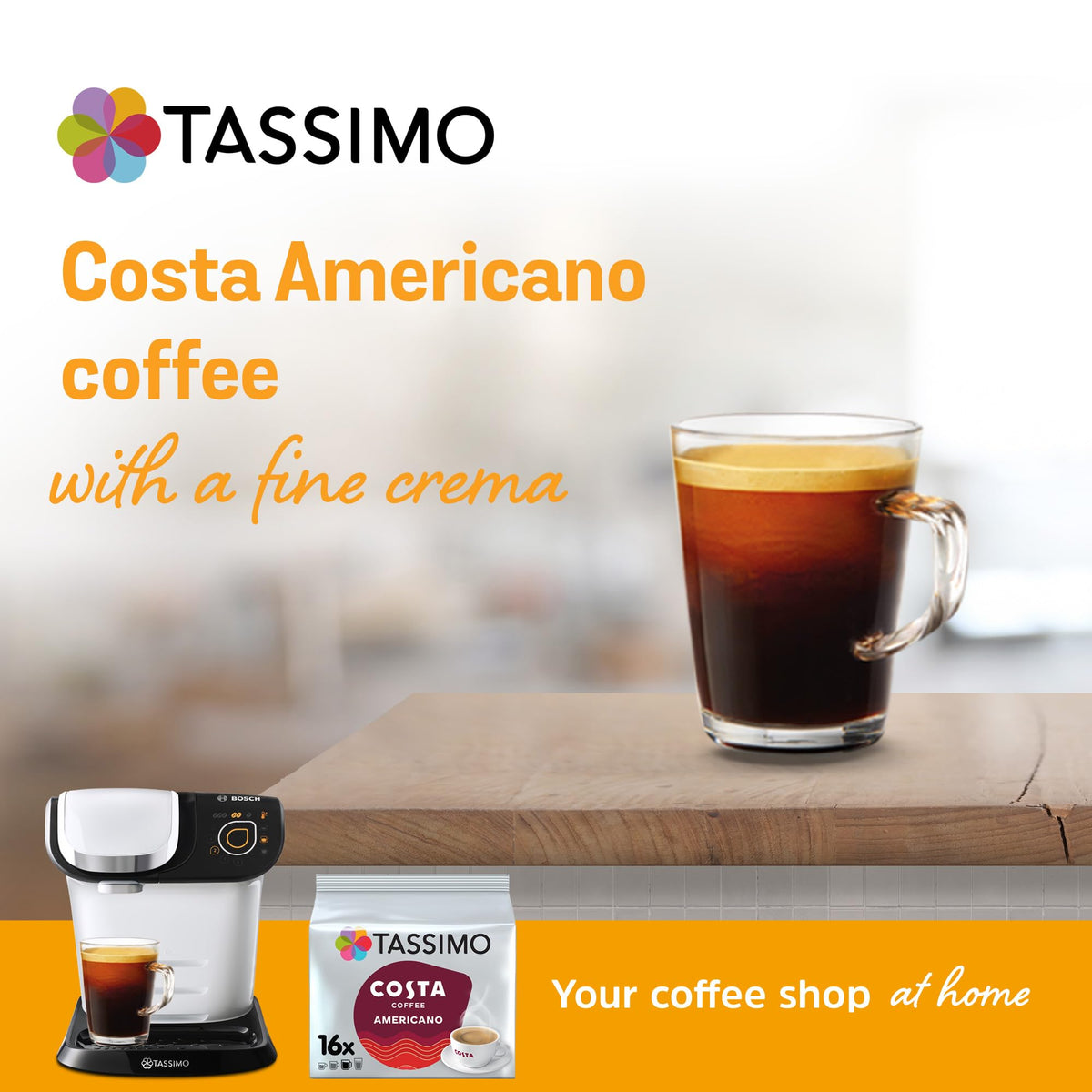 Tassimo Costa Latte Medium Roast Coffee Pods, Pack of 5, Total 40 Cups