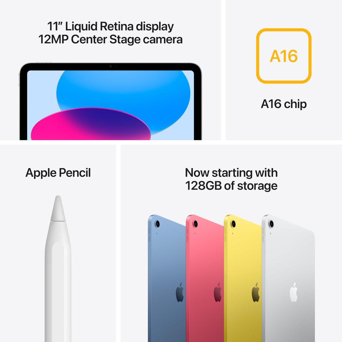 Apple iPad 11-inch: A16 chip, 11-inch Model, Liquid Retina Display, 128GB, Wi-Fi 6, 12MP Front / 12MP Back Camera, Touch ID, All-Day Battery Life — Blue