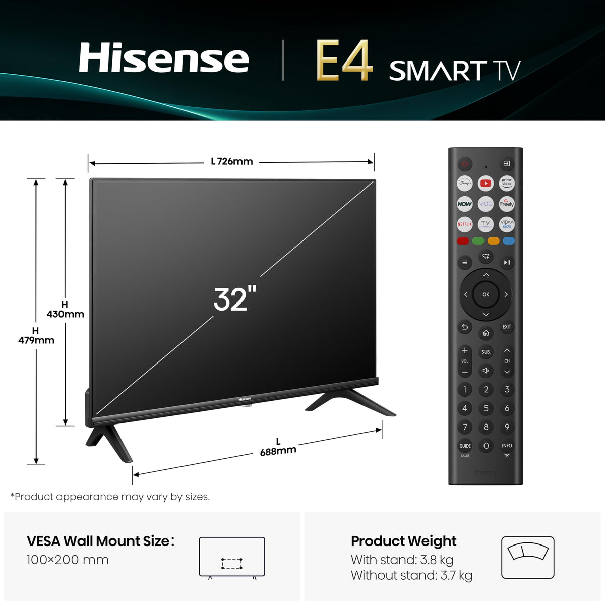 Hisense 40" 40A4QTUK FHD LED TV with Freely - Direct Lit LED, Dolby Audio, Natural Colour Enhancer, Games Mode, Sports Mode, Disney +, YouTube, Netflix