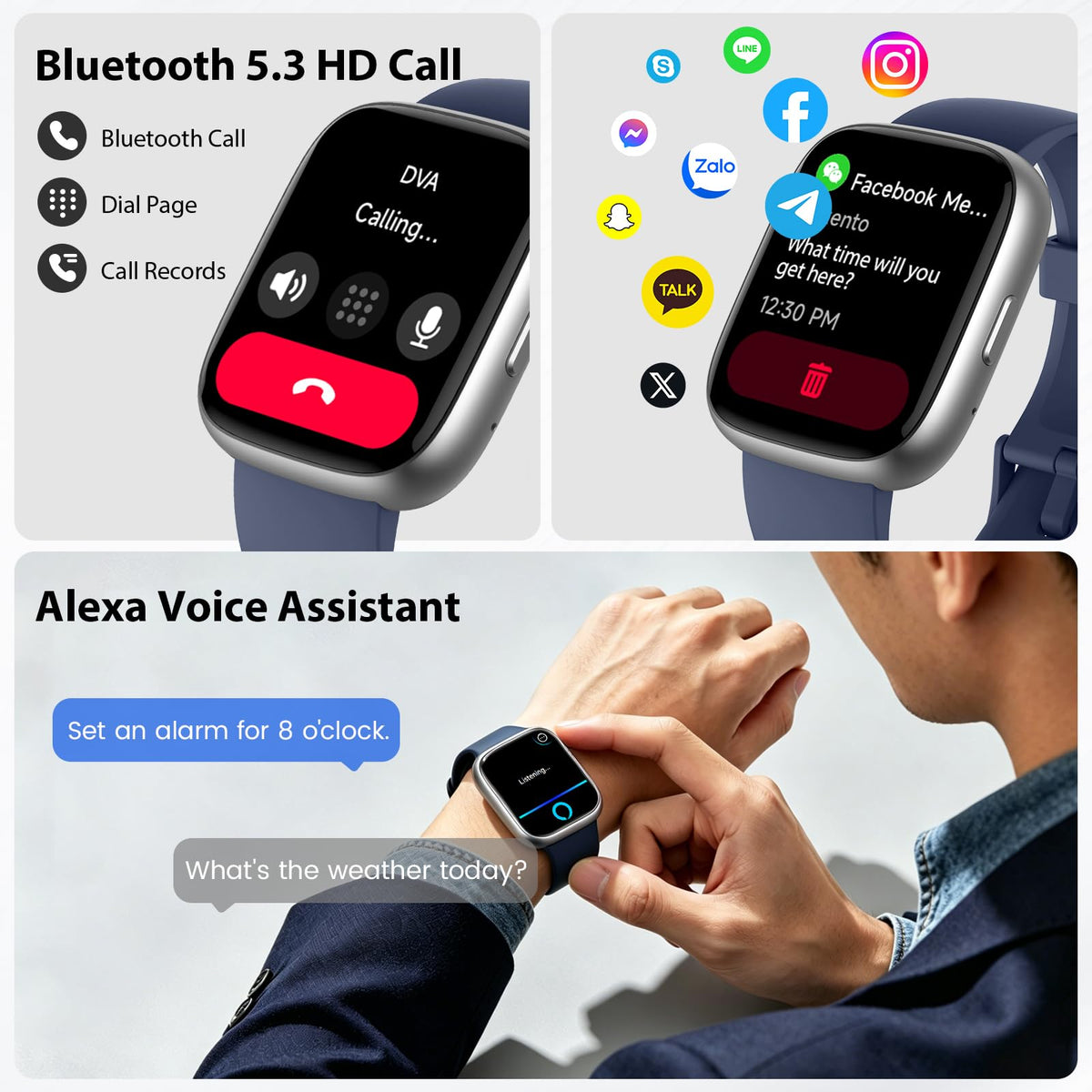 Cillso Smart Watch, Alexa Built-in, 1.83" Bluetooth Calling Fitness Watch