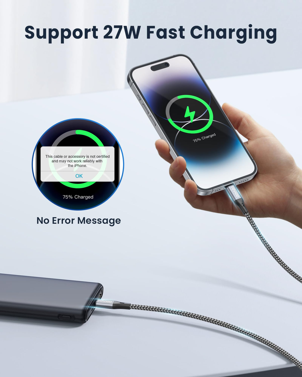 RAVIAD USB C to Lightning Cable 1M [MFi Certified] iPhone Charger USB C