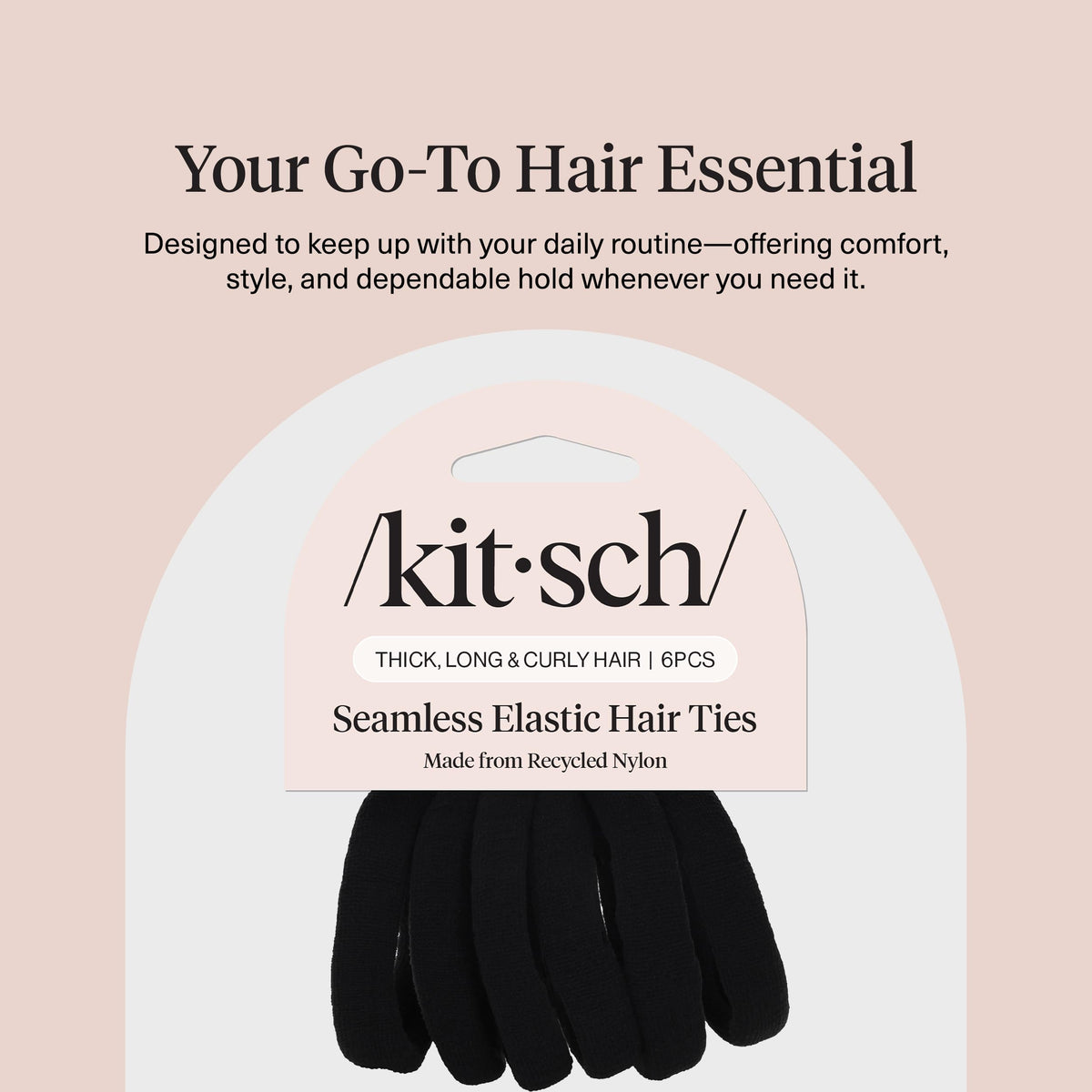 Kitsch Soft Nylon Hair Ties No Damage 6pcs - Black