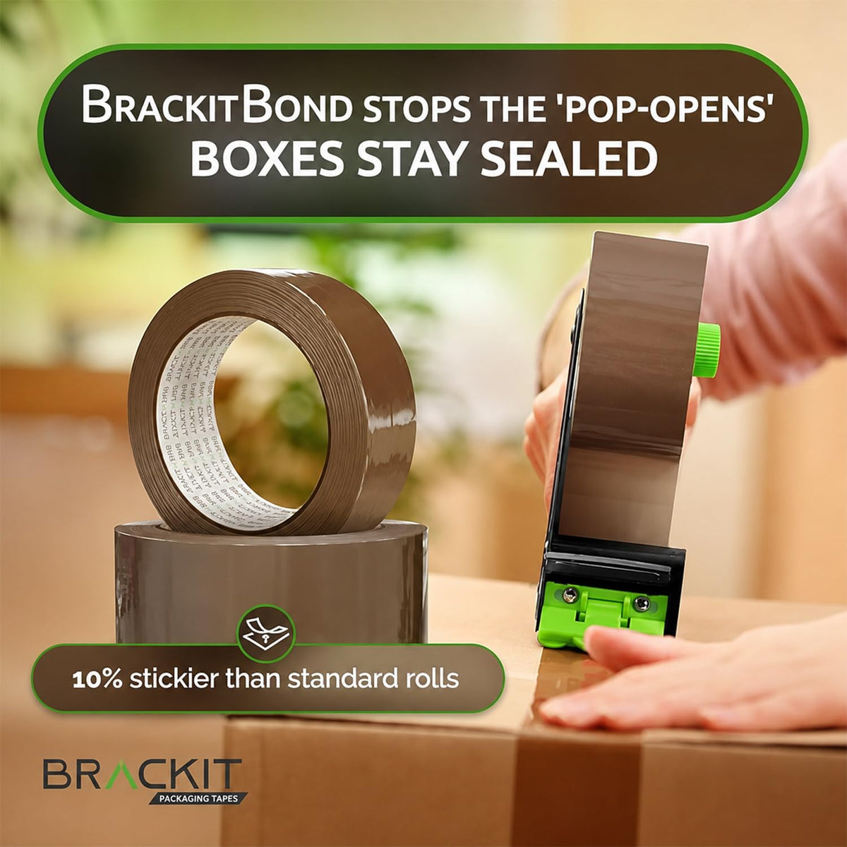 brackit Tape Gun Dispenser with 6 Brown Packing Tape Rolls 48mm x 66m