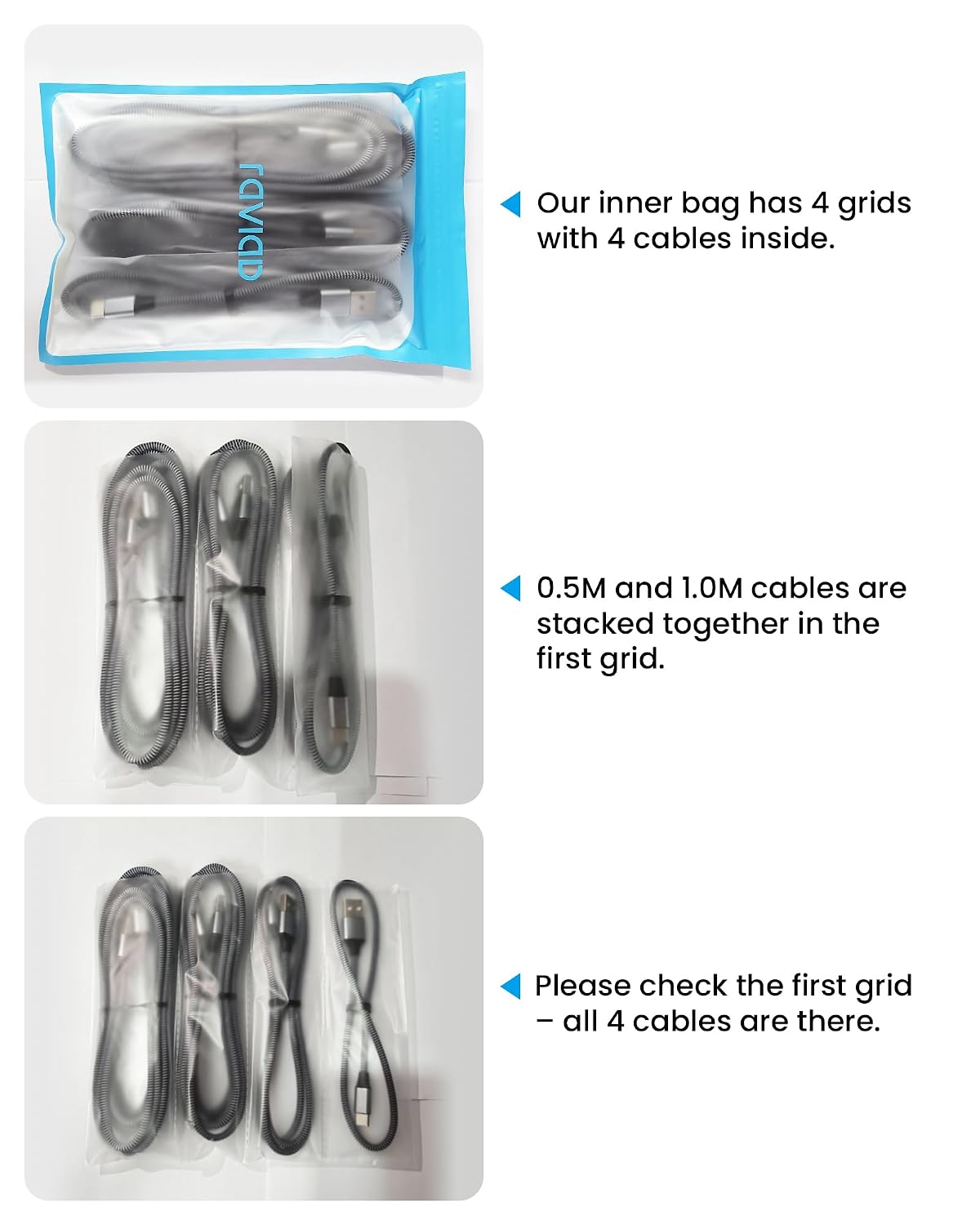 RAVIAD USB C Charger Cable [4Pack 0.5M+1M+2M+3M] USB to USB C Cable 3A Fast