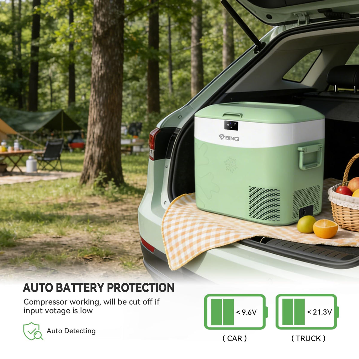 BINGI 12.8L Car Fridge Freezer Portable Compressor Cooler, 12V/24V DC & 100-240V AC Mini Refrigerator for Camping, RV, Truck, Boat, Travel, Picnic, Home Use (-18℃ to 15℃)