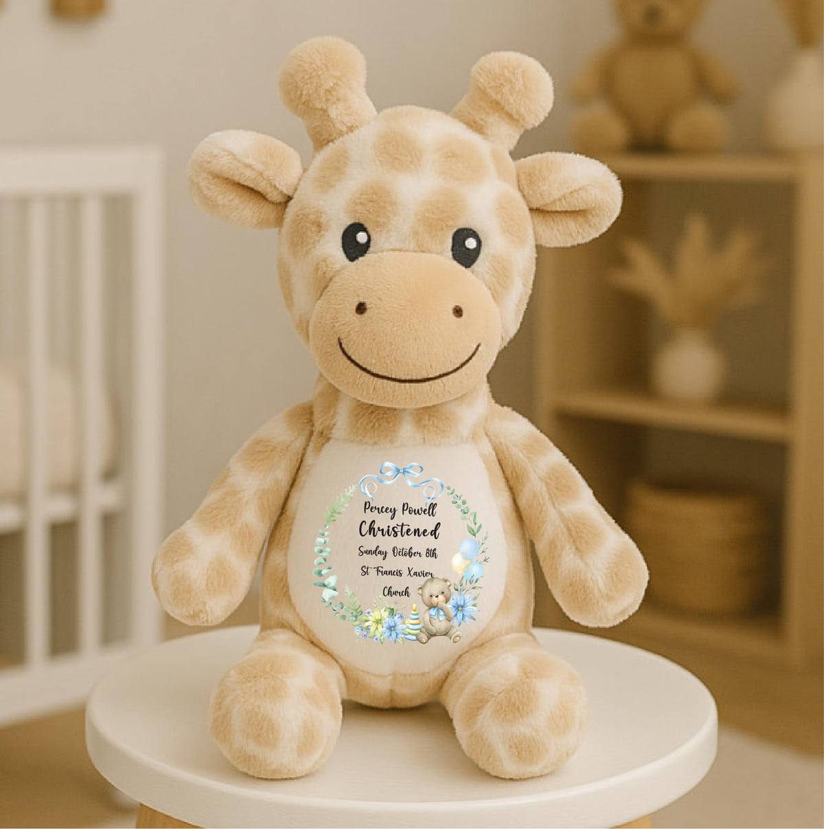Crafted Memories - Personalised Bunny Rabbit | Custom Name & Date | Christening & Baptism Keepsake | Baby Girl & Boy | Soft Grey, White | Ideal 1st Birthday Present
