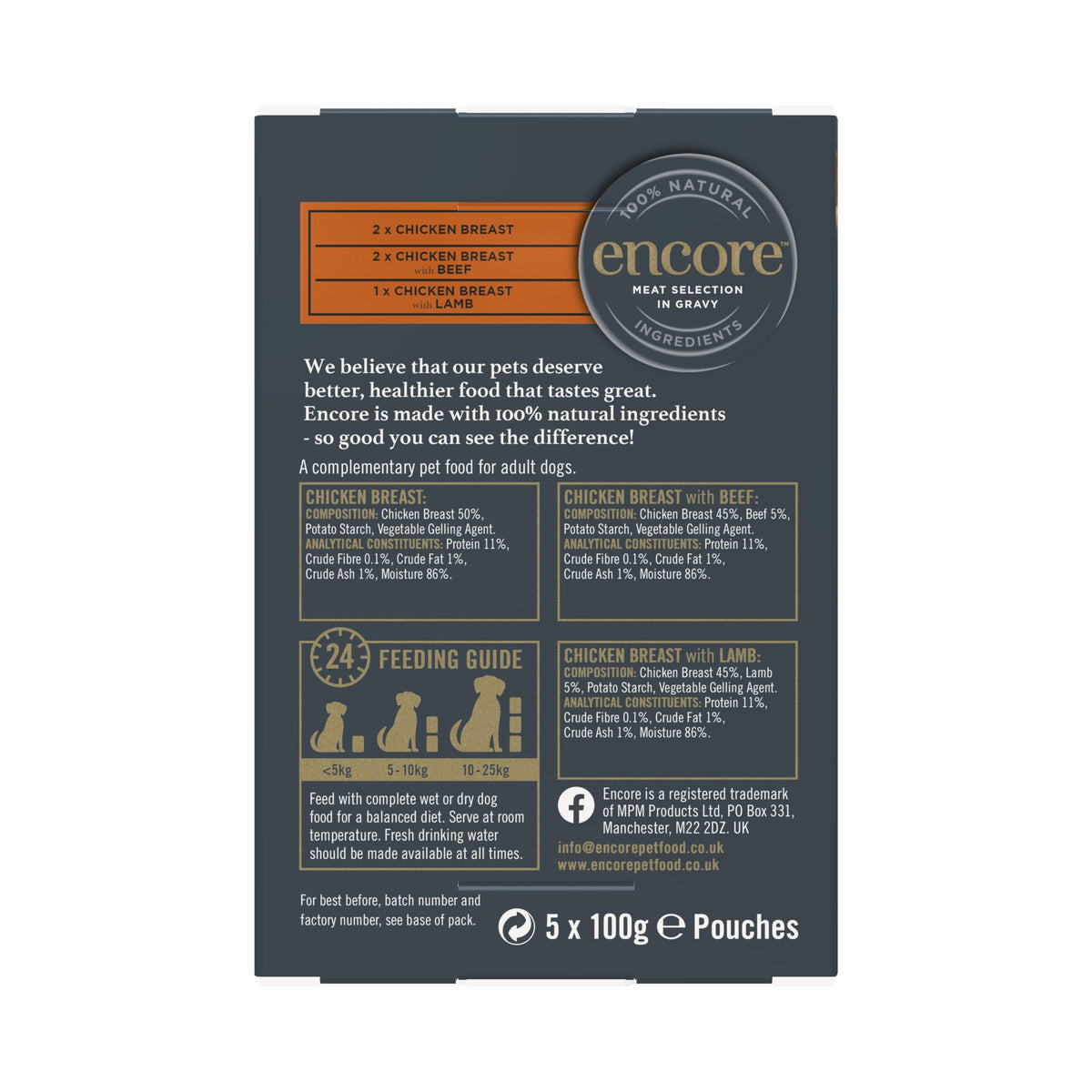 Encore 100% Natural Wet Dog Food, Chicken with Fish Selection in Broth 100g Pouch (Pack of 15x100g)
