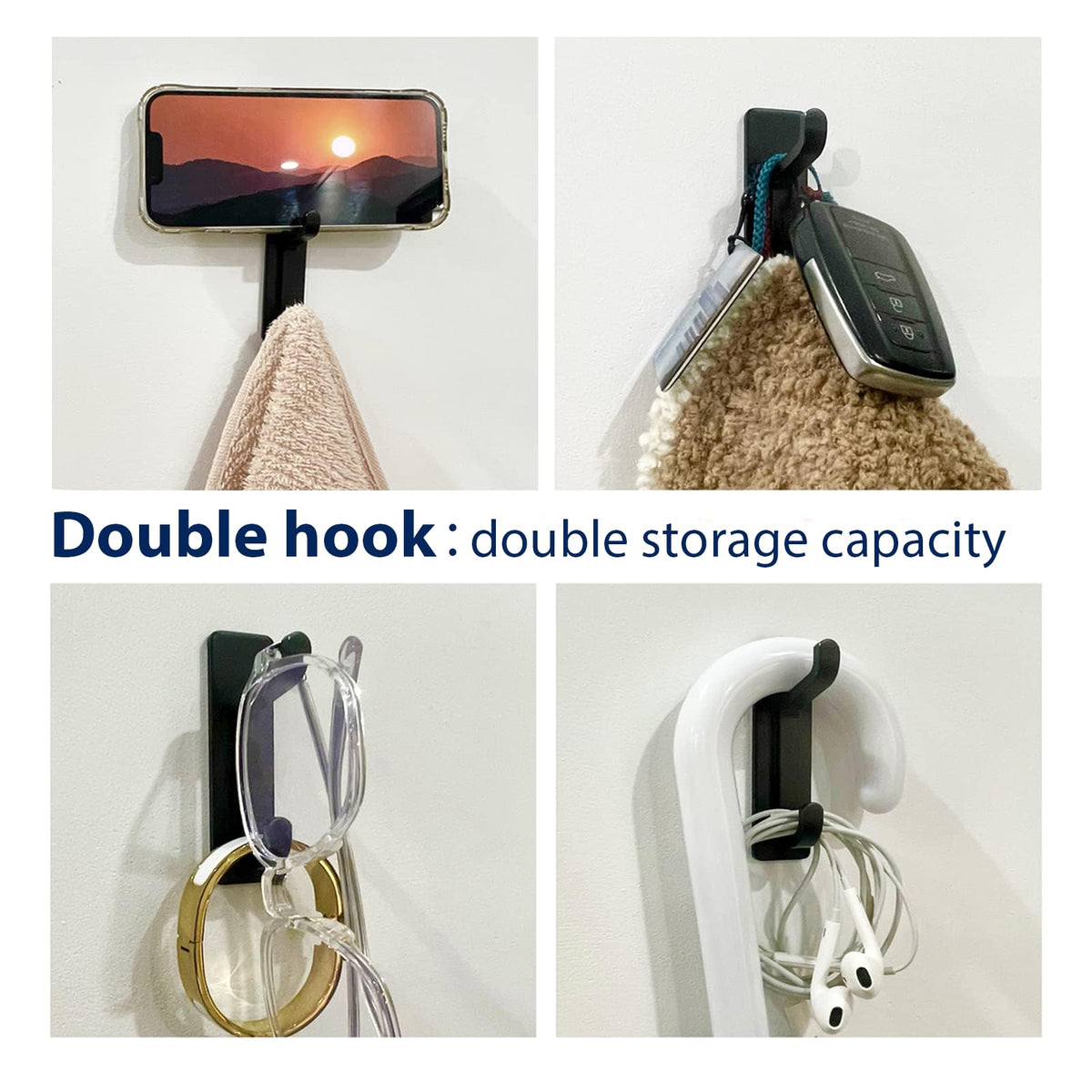 pickpiff Self Adhesive Hook, 6KG Extra Sticky and Strong, Black 4 Pack