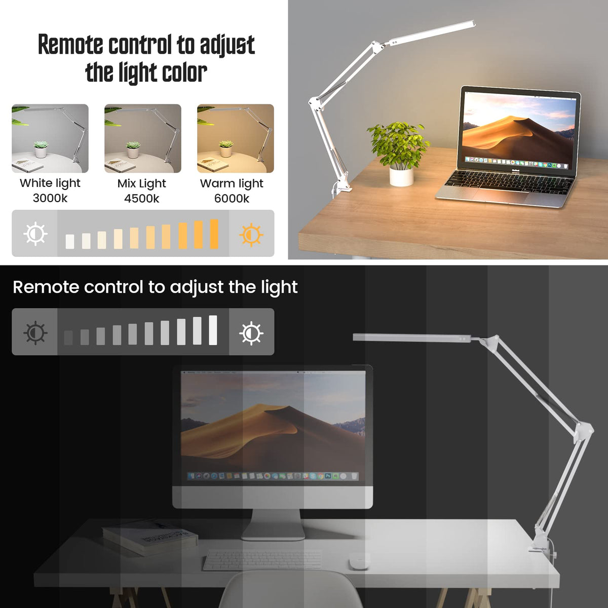 SKYLEO LED Desk Lamp with Clip and Base - Eye Protection Desk Lamps Black