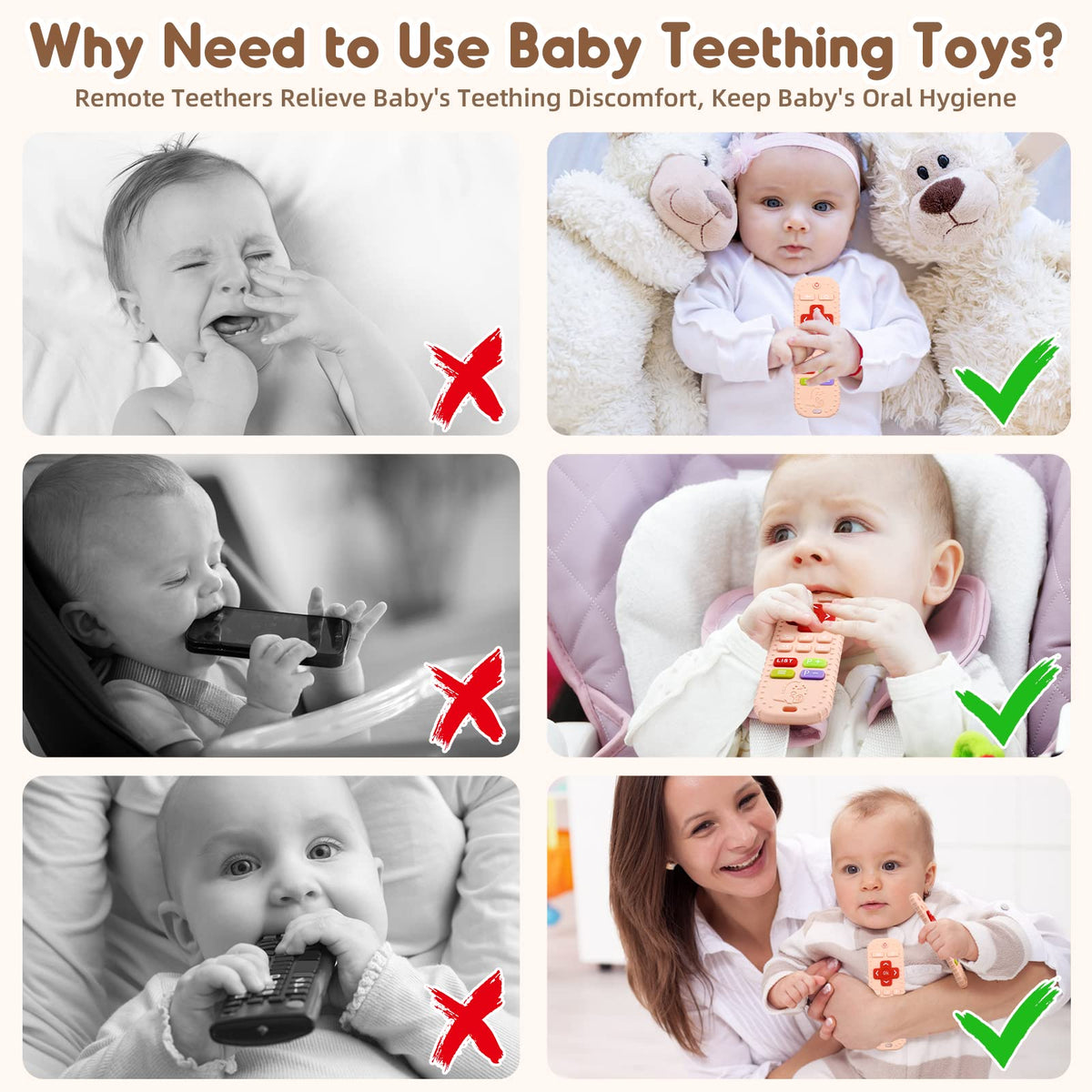 AiTuiTui Baby Teether for Teething Relief Baby Toys 0 3 6 9 12 Months, Sensory Silicone Remote Control Baby Teether Toy for Babies Newborn Infant Boy Girl Autism Toys for Baby Gifts