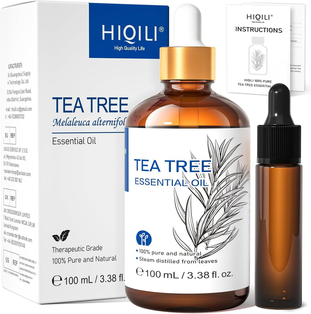 HIQILI Tea Tree Oil for Nail Fungus, Skin, Hair, Acne