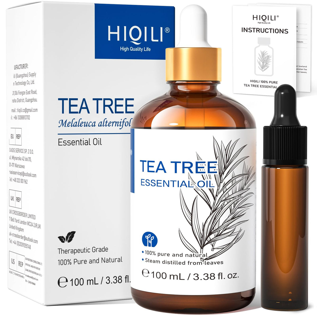 HIQILI Tea Tree Oil for Nail Fungus, Skin, Hair, Acne