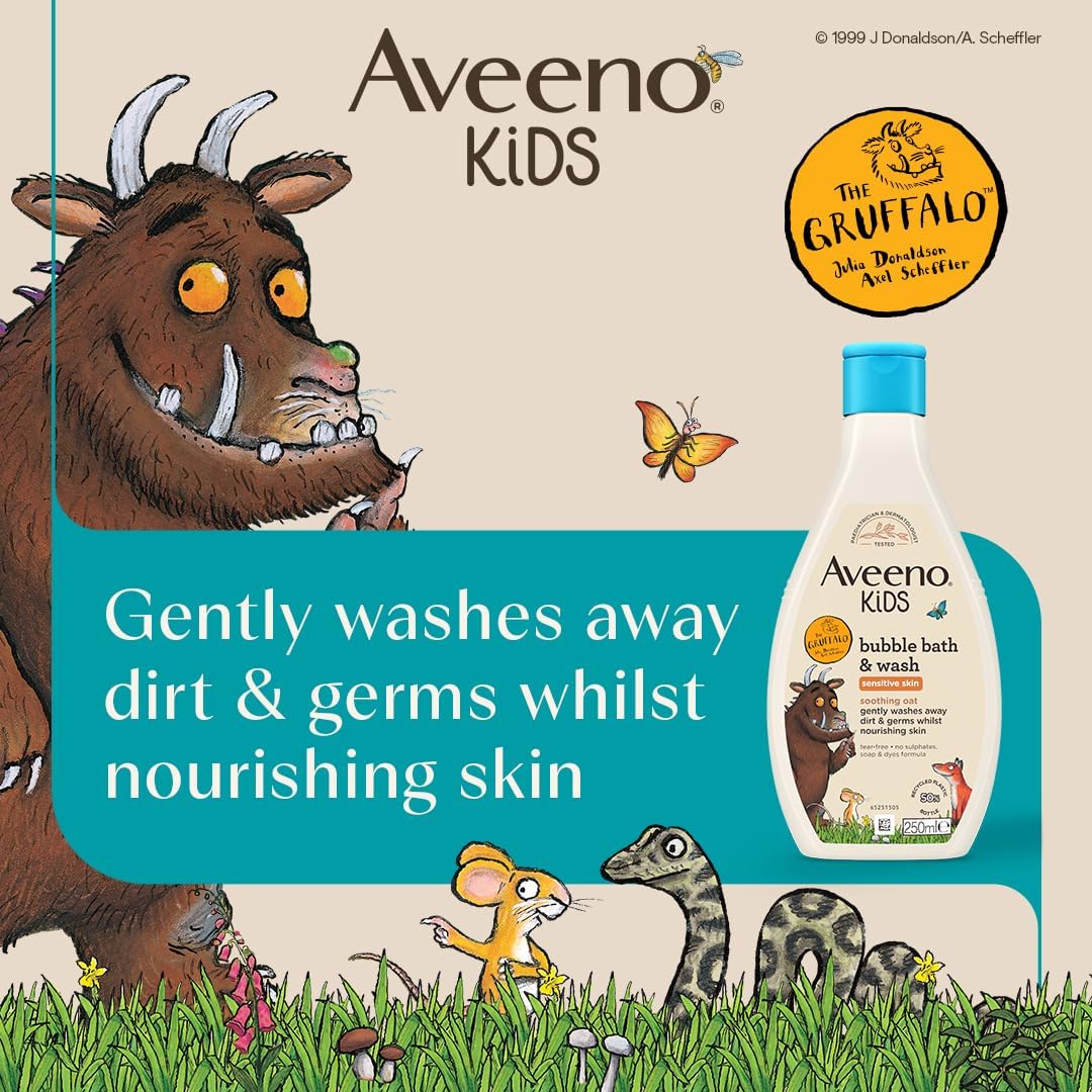 Aveeno Kids Bubble Bath & Wash for Sensitive Skin 250ml Gruffalo Edition