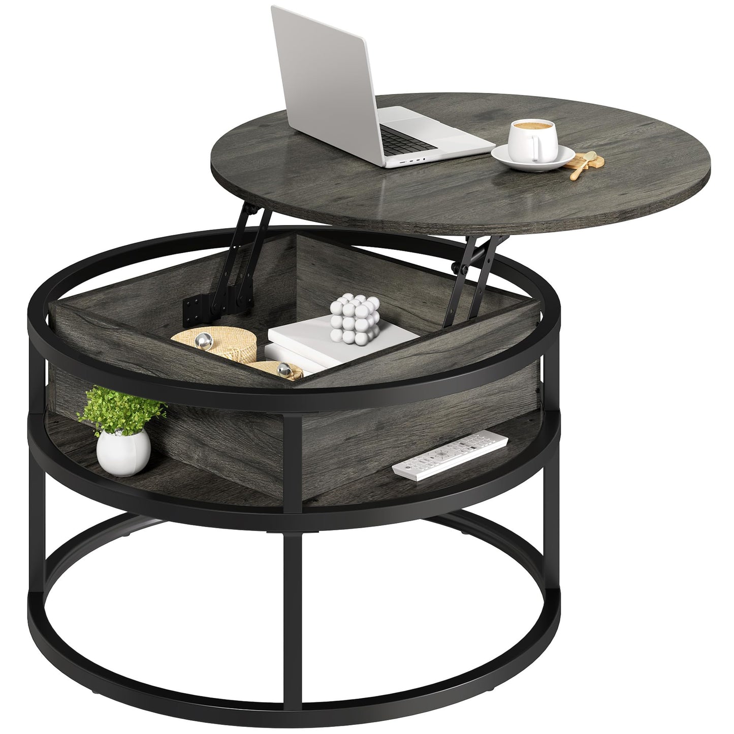 YITAHOME Coffee Table with Lift Top, lift up Coffee Table Round with Hidden Storage Compartment, 60x60x47cm