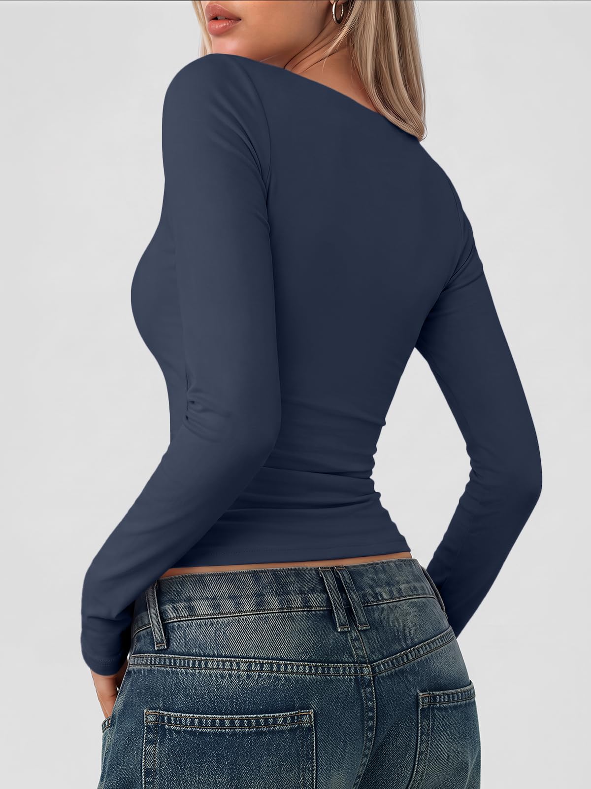 LILLUSORY Long Sleeve Tops Women UK Square Neck Double Lined T Shirts