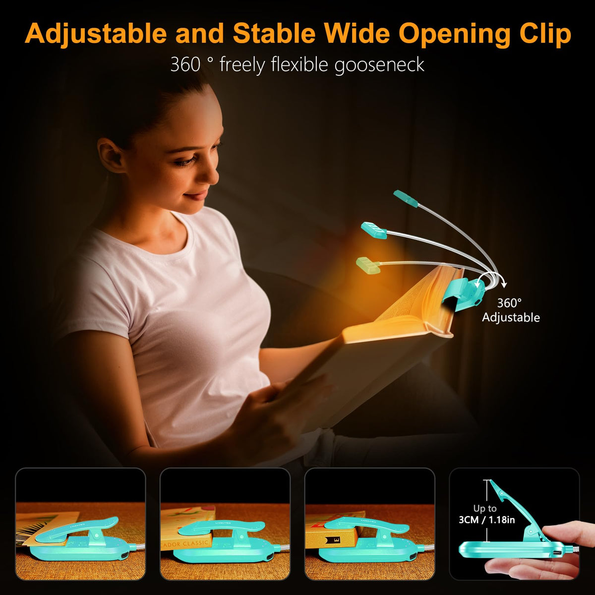 Gritin 19 LED Rechargeable Book Light for Reading in Bed - Memory Function