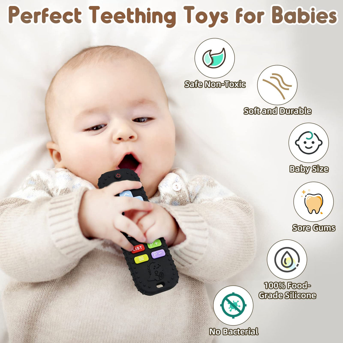AiTuiTui Baby Teether for Teething Relief Baby Toys 0 3 6 9 12 Months, Sensory Silicone Remote Control Baby Teether Toy for Babies Newborn Infant Boy Girl Autism Toys for Baby Gifts