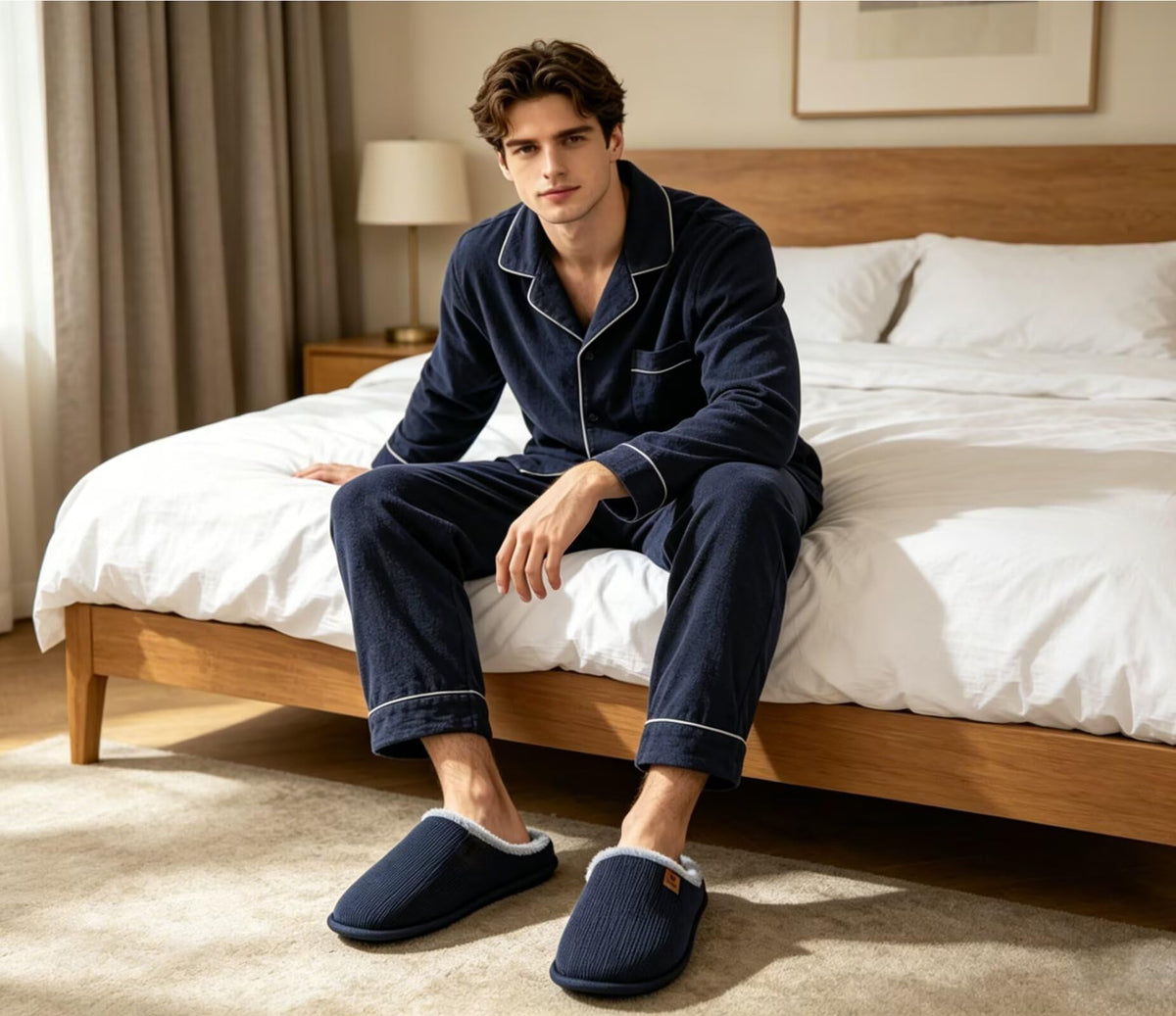 ONCAI Men's House Slippers，Cushion Memory Foam Shake Fleece and Man House Shoes with Faux Fur Lining and Indoor Outdoor Rubber Soles UK Size 6.5-14