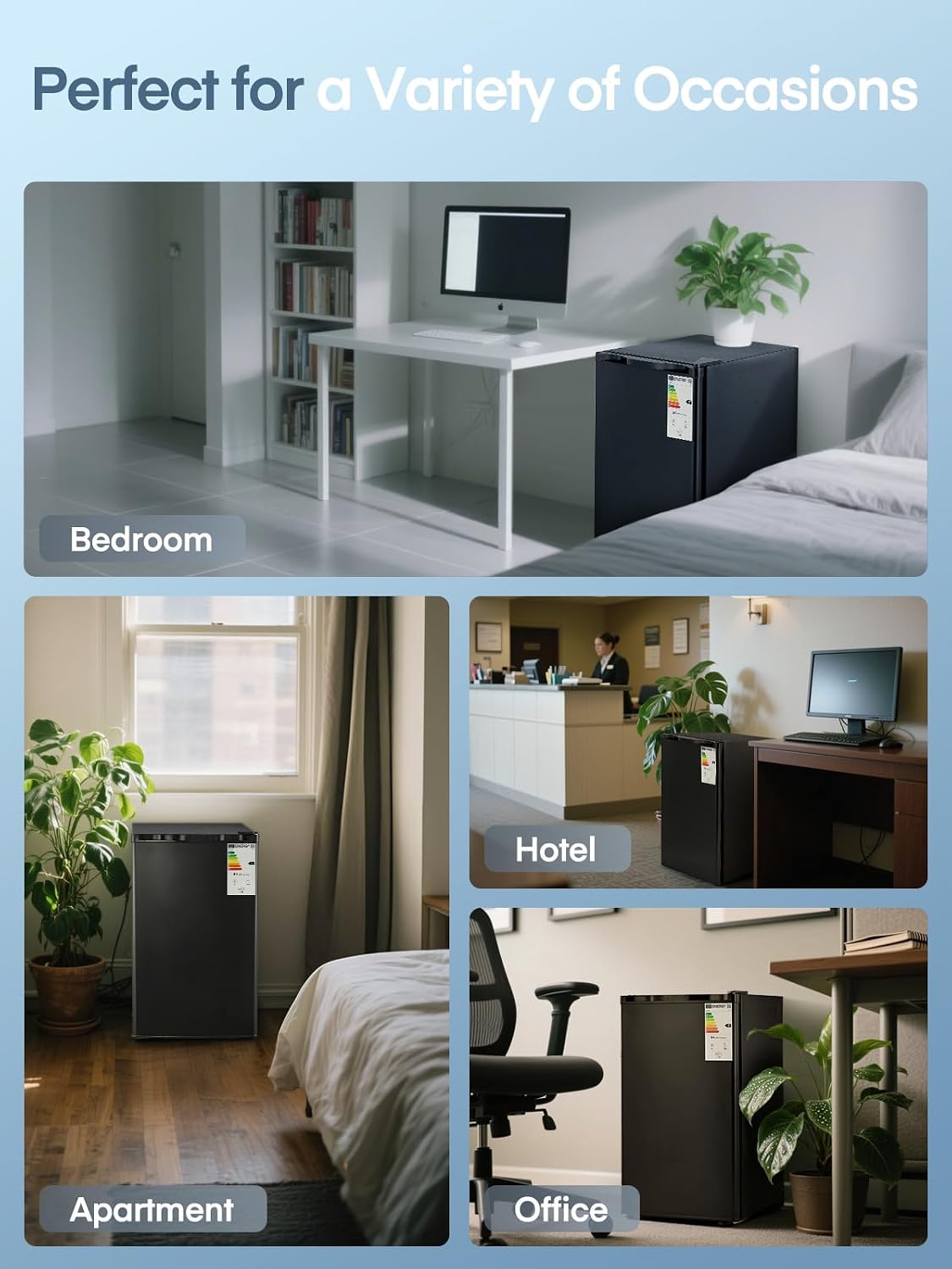 FOHERE Under Counter Fridge 90L, Freestanding Refrigerator with Chiller Box, Adjustable Thermostats & Legs, Removable Shelf, Reversible Door, Energy Efficient, Black
