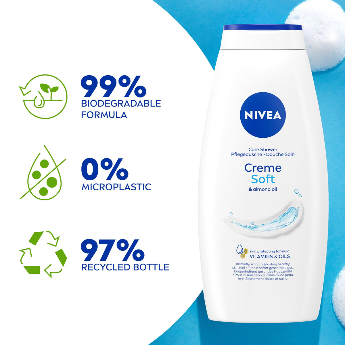 NIVEA Care Shower Creme Soft (250 ml) Enriched with Almond Oil, Moisturising Gel Body Wash, Skin Moisturiser with Mild Scent
