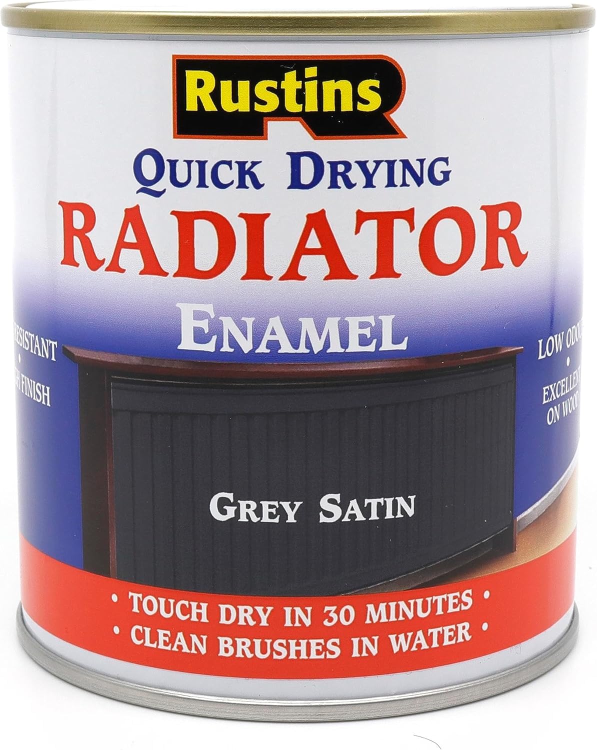 RUSTINS Quick Drying Radiator Enamel Satin - Black 500ml – Durable, Long-Lasting Finish for Radiators That Stands the Test of Time