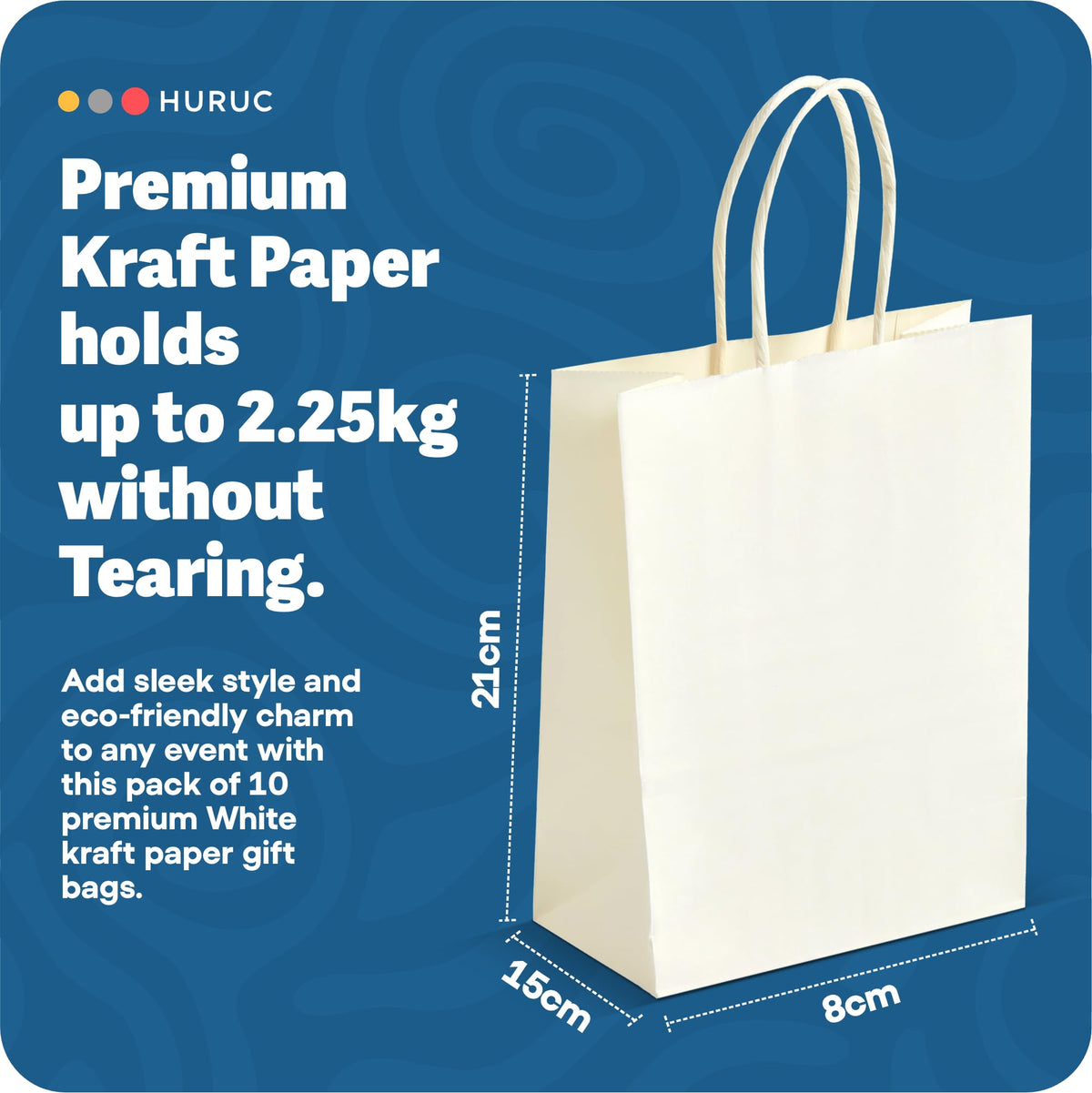 HURUC Brown Paper Bags with Handles 50 Pack Medium 130 GSM
