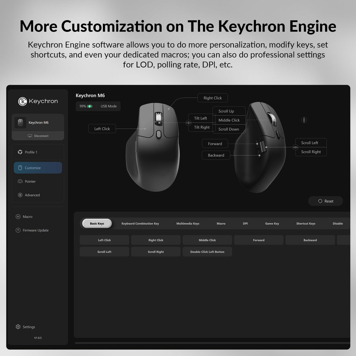 Keychron M6 8000 Hz Silent Wireless Bluetooth 5.3/2.4 GHz/Wired Connection Gaming Mouse, Lightweight Body Programmable PixArt 3950 Sensor (30K DPI / 750 IPS) for Windows Mac Linux - Black