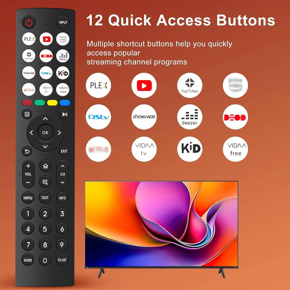 Hisense TV Remote Control, Universal Remote Control Replacement for Hisense VIDAA 4K UHD Smart TV with 12 Shortcut Buttons, No Setup Required