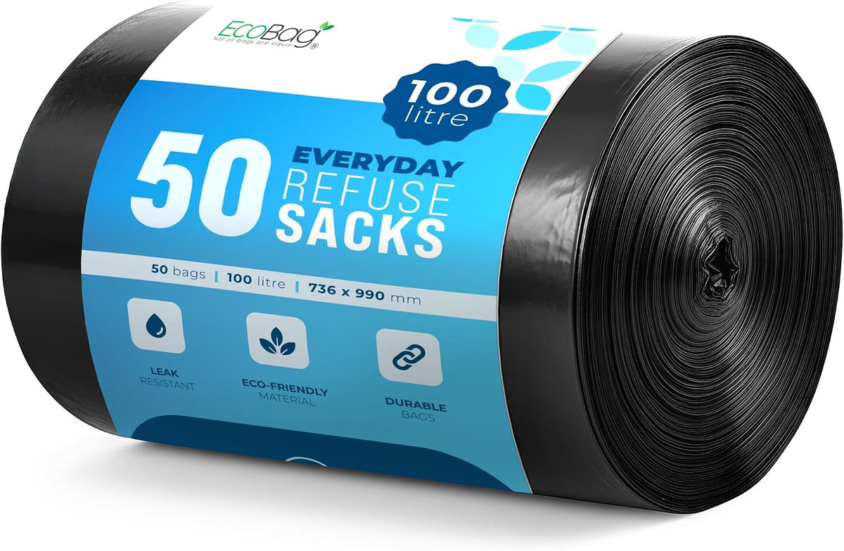EcoBag Refuse Sacks, Recyclable & Leak Resistant, 100L Everyday (30µm)