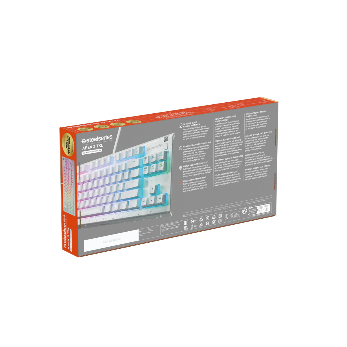 SteelSeries Apex 3 TKL Gaming Keyboard - Silent Keyboard, Tenkeyless PC Keyboard - 8-Zone RGB Illumination - IP32 Water & Dust Resistant - English QWERTY Layout, Black