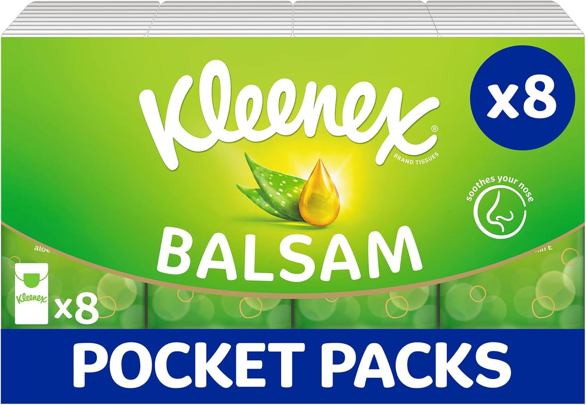 Kleenex Balsam Travel Tissues - Multipack 8 Tissue Packs