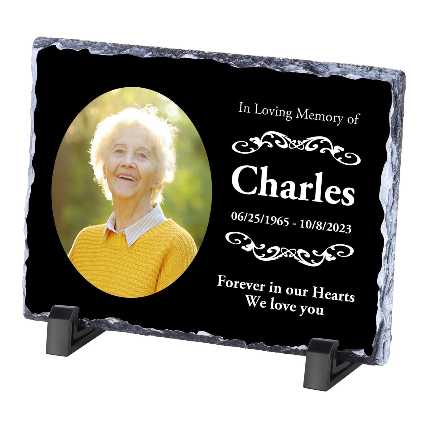 Personalised Memorial Plaque, Custom Rock Slate Frame with Photo Text, Customised Memorial Gifts for Loss of Loved One, Cemetery Decorations for Grave