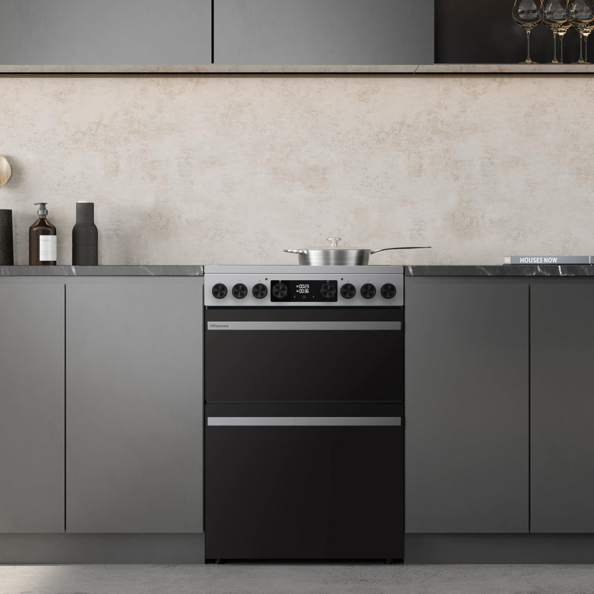 Hisense HDUKC60W 60cm Electric Cooker with Ceramic Hob-White, A Rated Double Oven 50L/80L [Energy Class A]