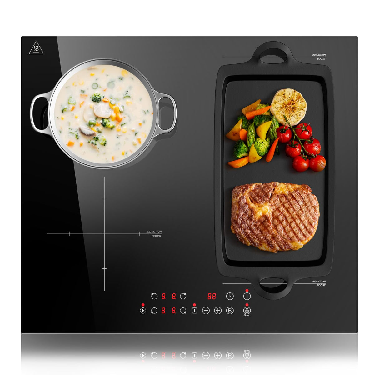 Single Induction Hob 2000W, Portable Induction Cooker with 10 Power & Temperature Levels, Touch Control, Child Lock, 3-Hour Timer, Residual Heat Indicator, Black Glass Panel Electric Hob
