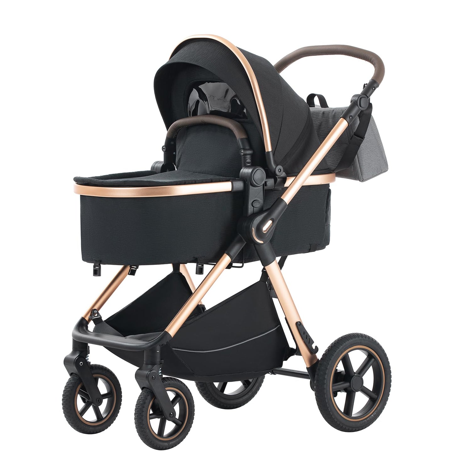 3 in 1 Baby Stroller with Height Adjustable Handle,3 in 1 Prams Travel System, Lightweight Foldable Pushchair, Prams with Aluminum Frame for Portable Baby Carriage (D2 Pink, H2-D)