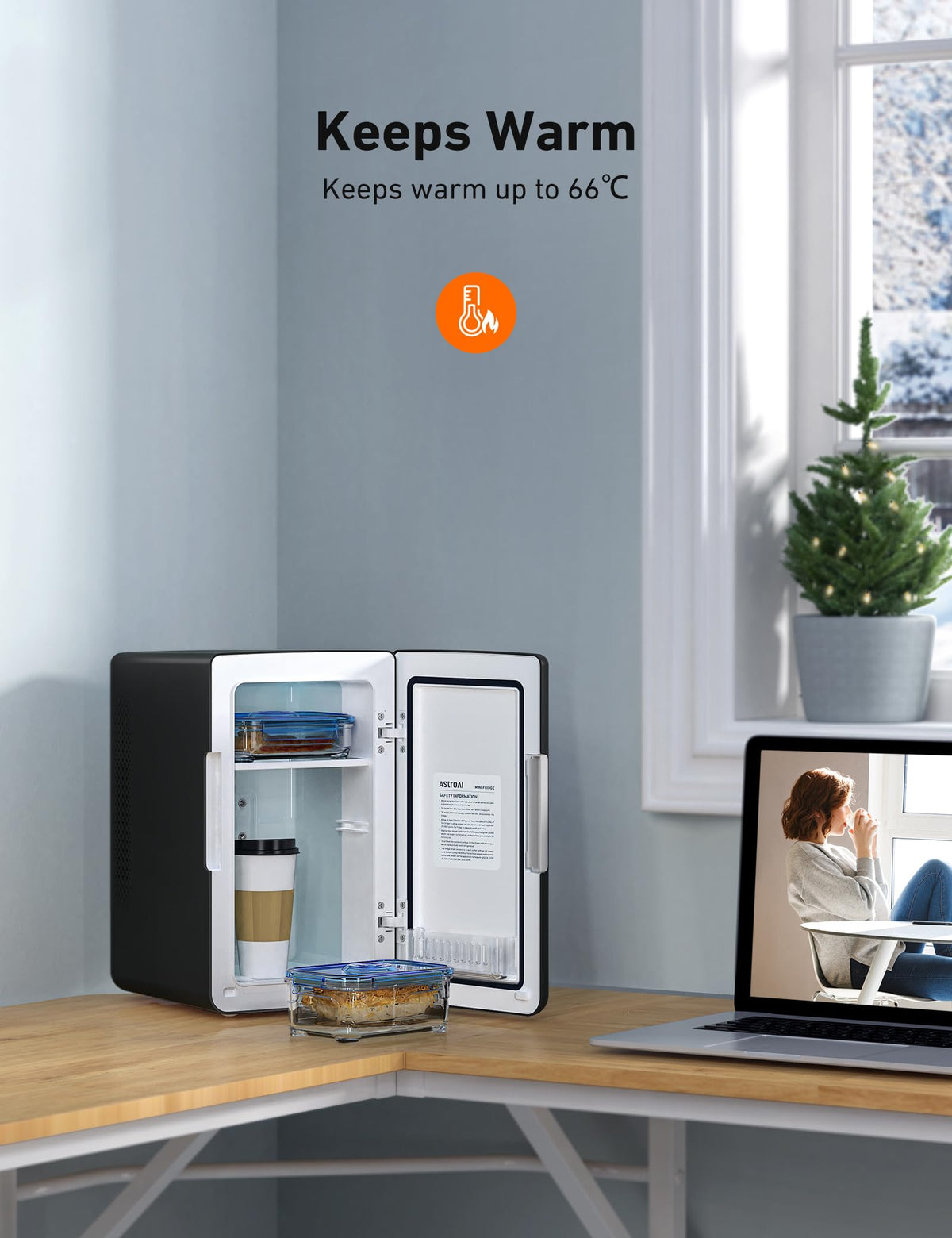AstroAI Mini Fridge 6 Litre / 8 Can for Bedrooms, Small Fridge, AC/DC Power