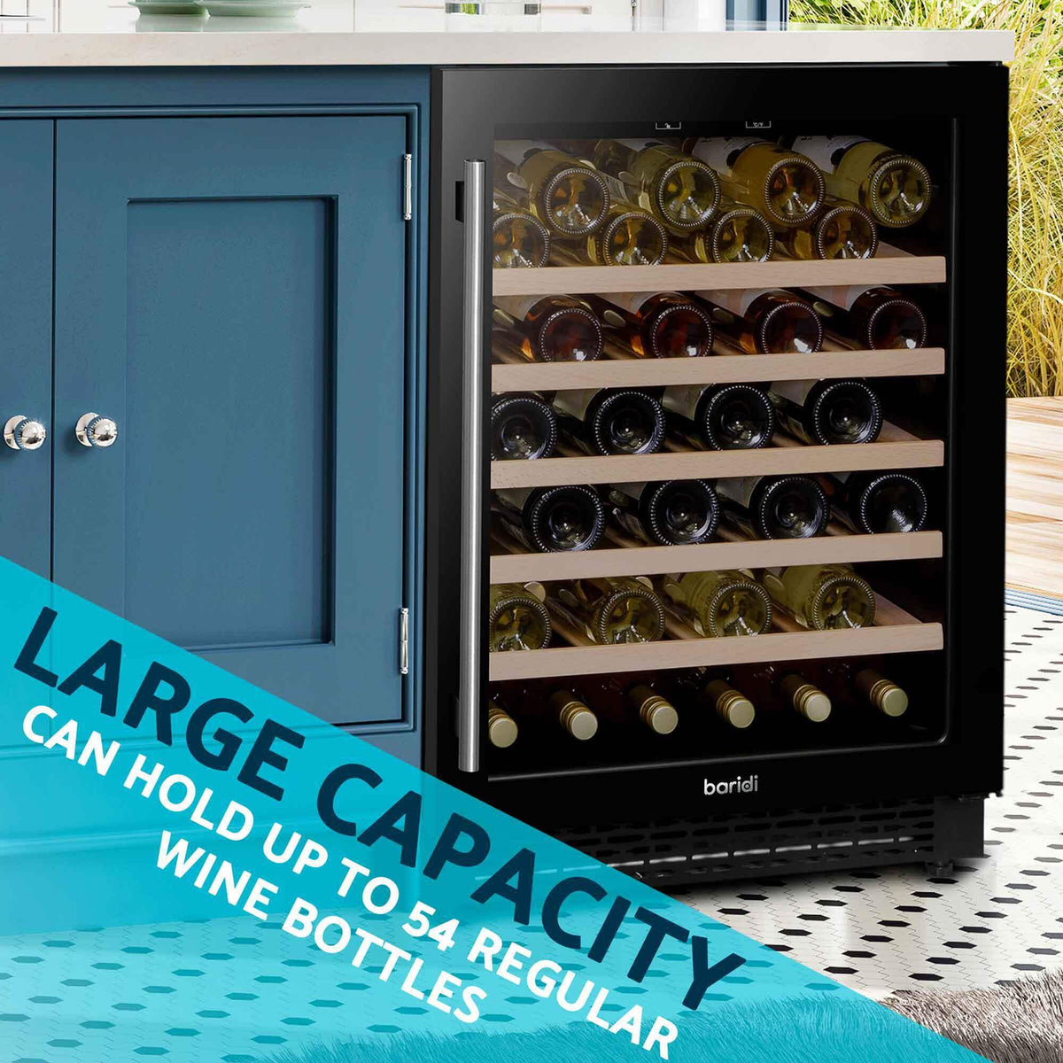 Dellonda Baridi 12 Bottle Wine Fridge with Digital Touch Screen Controls, Metal Shelves & LED Light, Black - DH73