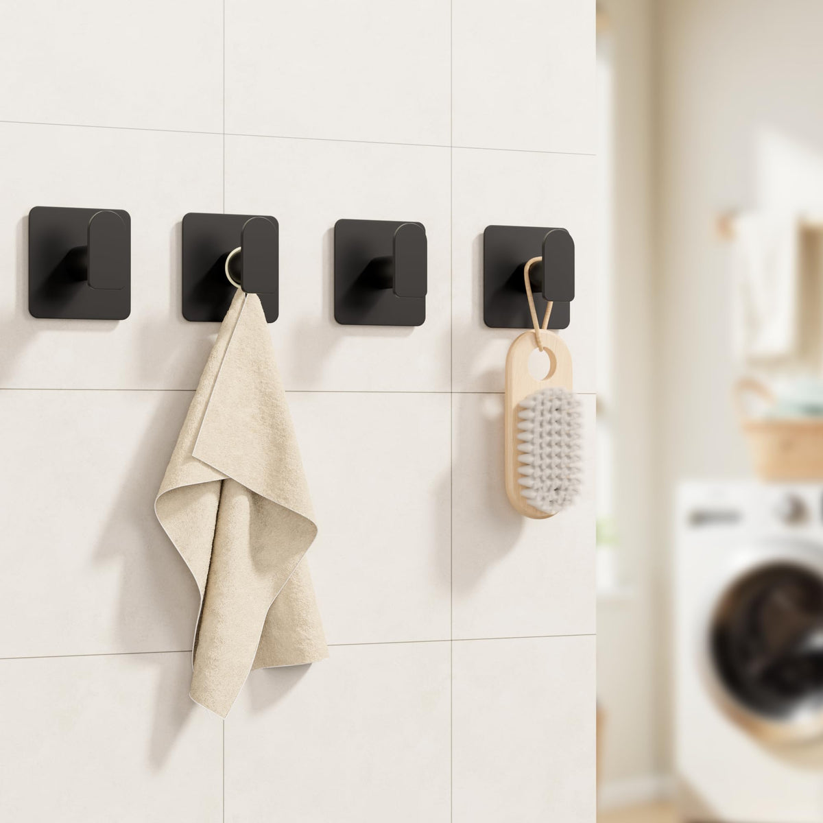 Aikzik 4 Pack of Self Adhesive Hooks, Max 8kg Load Sticky Hooks, Tea Towel Hooks, Versatile Self-Adhesive Wall Hooks for Use in Bathrooms, Kitchens, Doors, Cupboards, Bed Curtains, Towels, Key