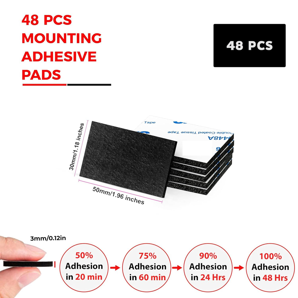 Ormith Double Sided Tape Heavy Duty 48 Pcs | Strong Double Sided Sticky Pads for Outdoor Indoor Wall Mounting | Water Proof Adhesive Strips for Quick Damage-Free Hanging (50 x 30mm)