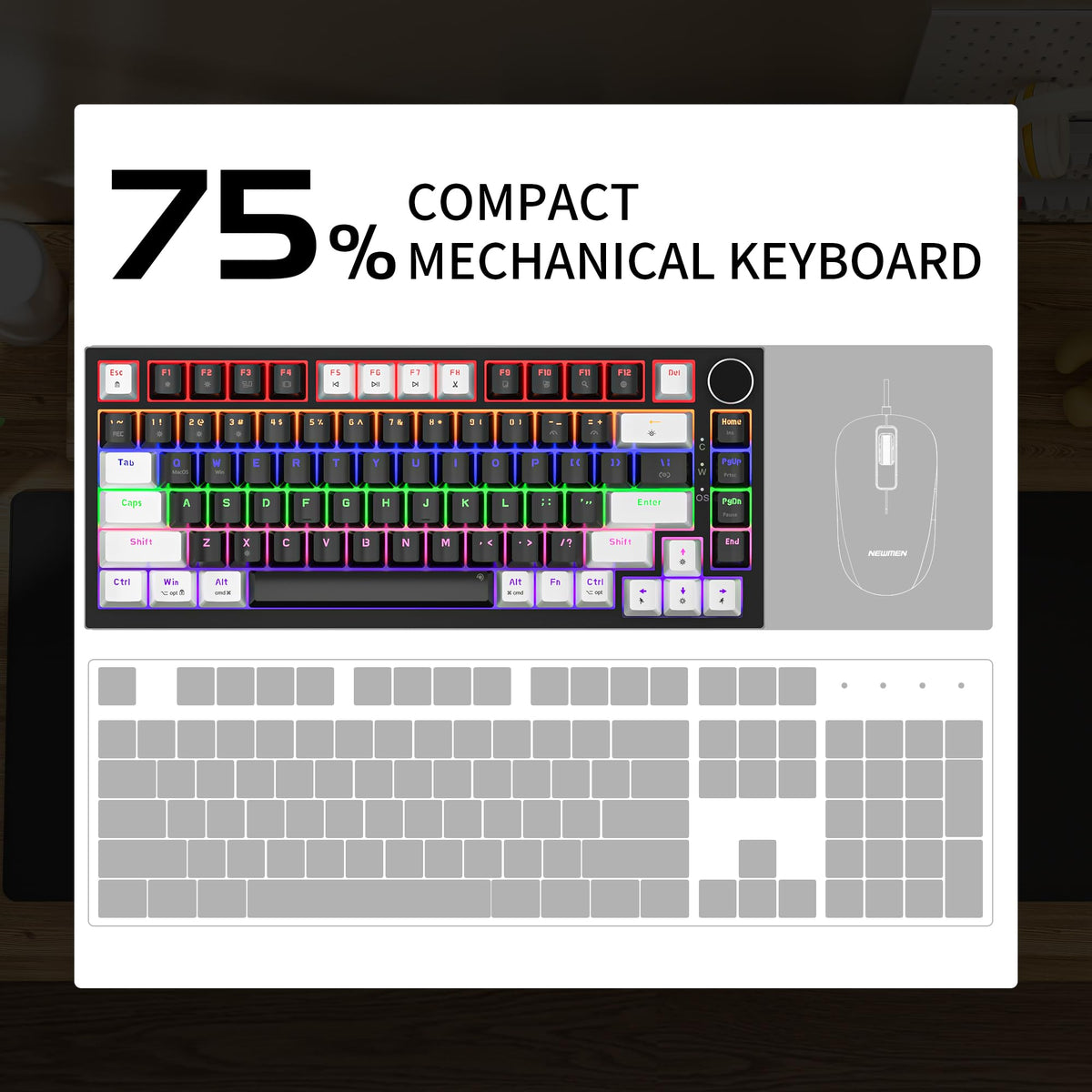 NEWMEN GM326 Mechanical Keyboard,Wired Gaming Keyboard,75% Percent Keyboard