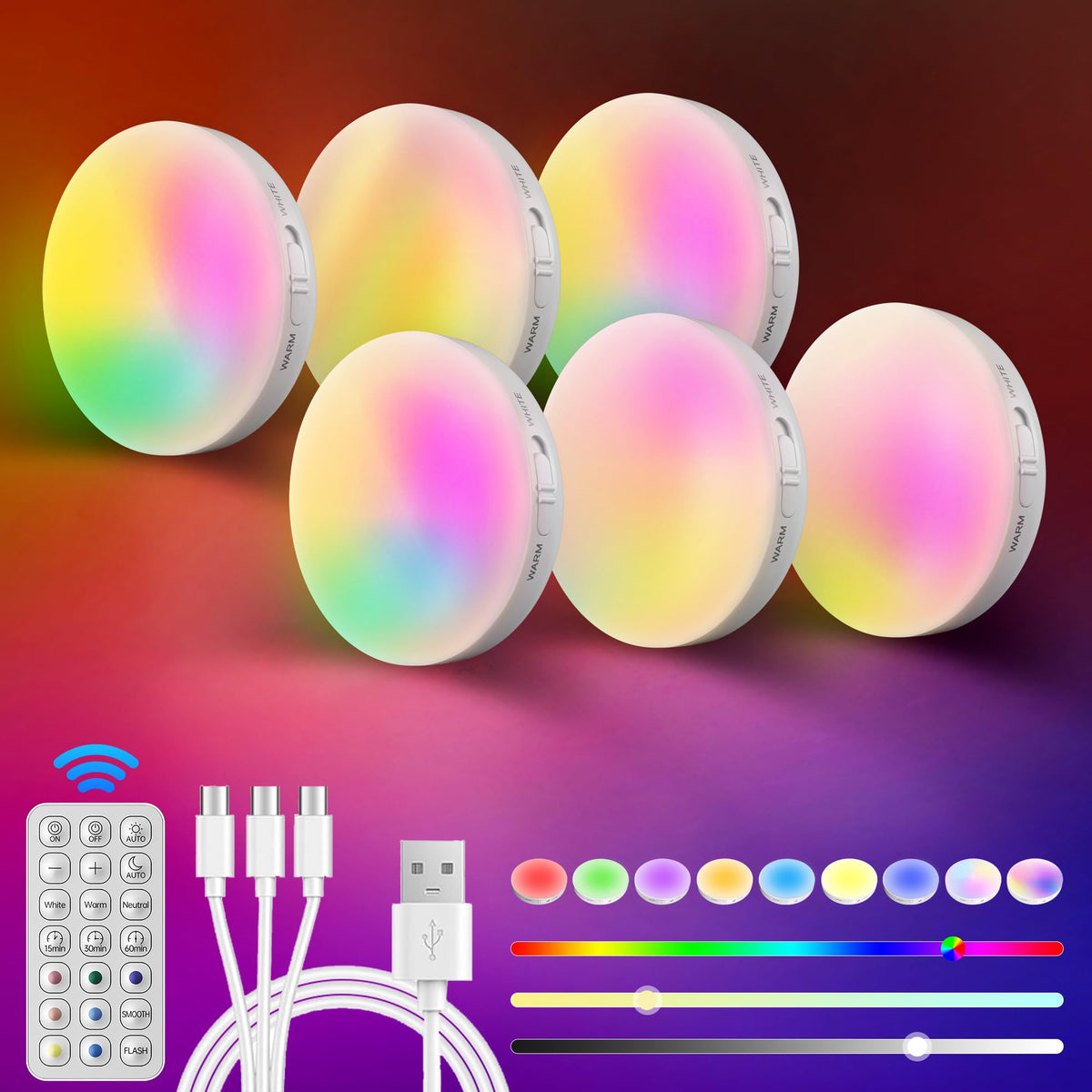 Homelist Motion Sensor Lights Indoor, Rechargeable Night Light, 6 Pack
