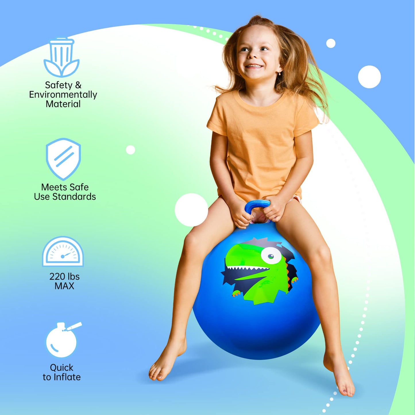 Vastoy 20 Inch Space Hopper Ball for Kids 6-9 Years - Anti-Slip Space Hopper with Hand Pump, Bouncy Inflatable Ride On Toy for Indoor Outdoor Fun, for Children (Blue Eyes)