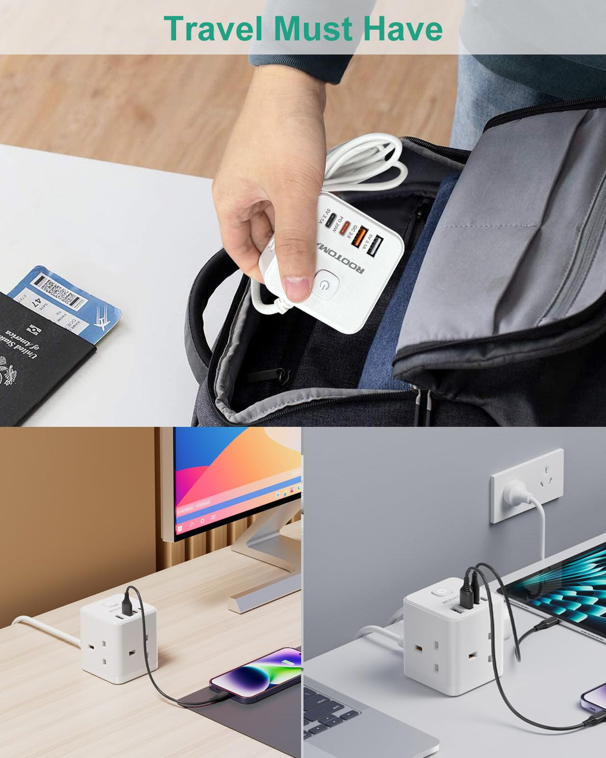 Japan Travel Adapter 3 Way 4 Fast Charging USB (QC3.0/PD20W)