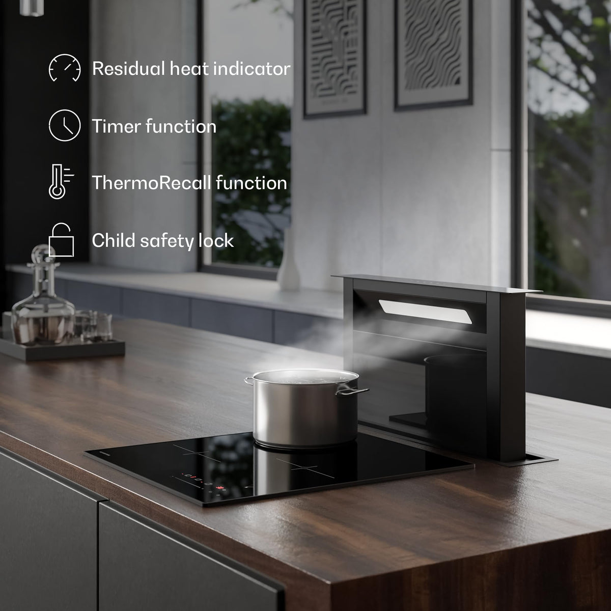 Klarstein Velaire Induction Hob 90 cm – 5 Zone Cooktop 7200W, Touch Slider, 9 Power Levels, 2 Flex Zones, Residual Heat Indicator