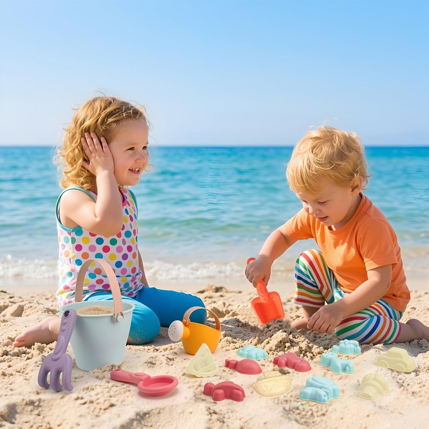Beach Sand Toys Set, 19Pcs Sand Pit Toys With Collapsible Bucket and Spade Beach Set Kids Sand Sandpit Toys for Toddlers, Outdoor Fun Sand Toys for Boys Girls Toddlers Age 3 4 5 6 7 8