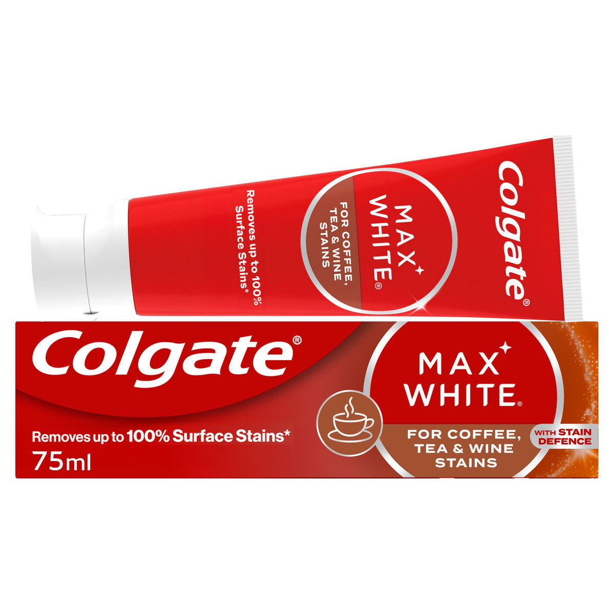 Colgate Max White Purple Reveal Teeth Whitening Toothpaste - Clinically Proven to Remove up to 100% of Surface Stains** - Fluoride Toothpaste - Colgate Multipack - 4 X 75ml