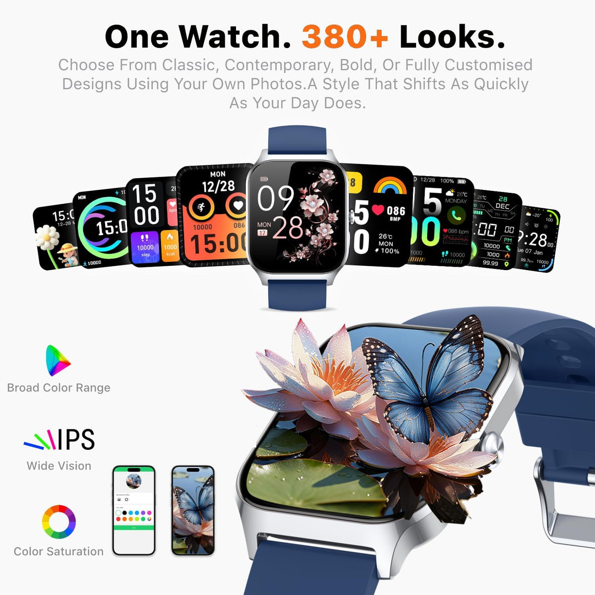 Smart Watch for Women Men - Answer/Make Call, Fitness Tracker Smartwatch for Android iPhone Compatible, Sleep Female Cycle, 120+ Sports Modes Step Counter (Blue, 2 Straps)